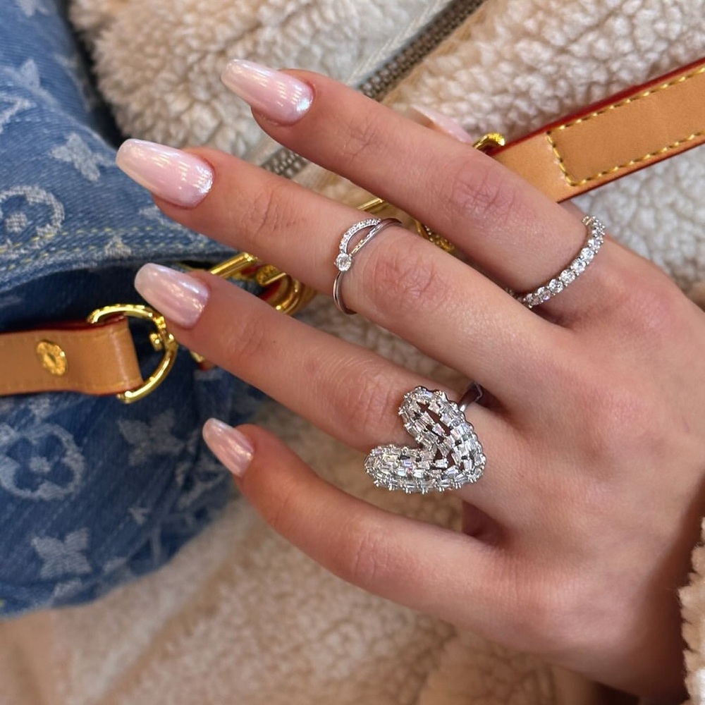 Baguette Heart Ring | Adjustable | Silver Tone